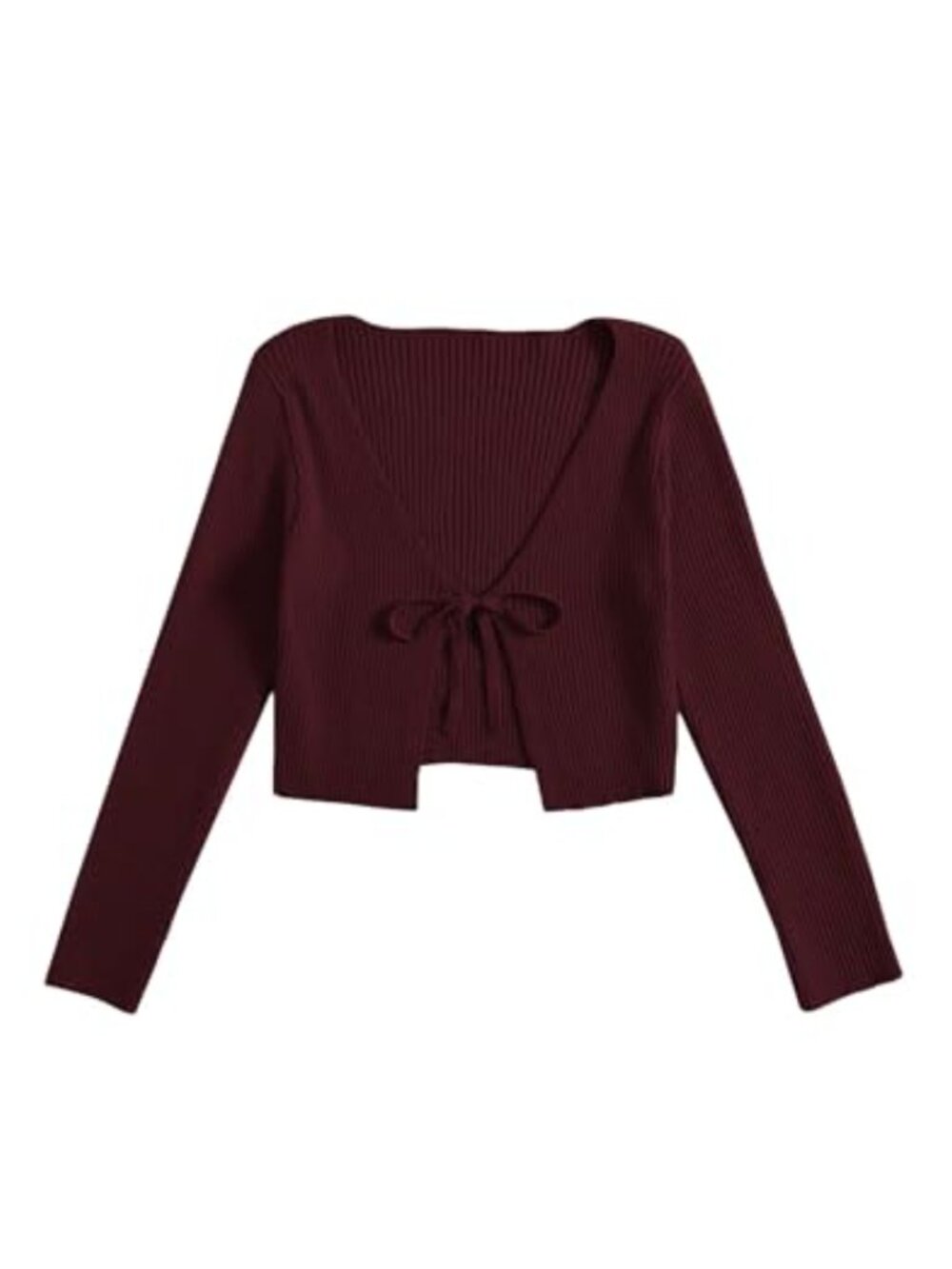 Knit Cardigan Sweater V Neck Shrug Crop Top Long Sleeve Tie Front